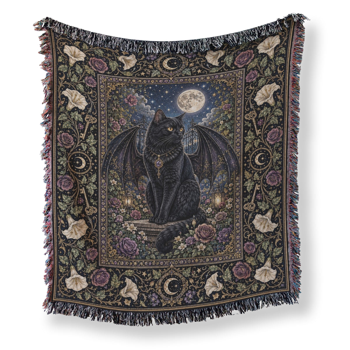 Winged Familiar Black Cat Blanket