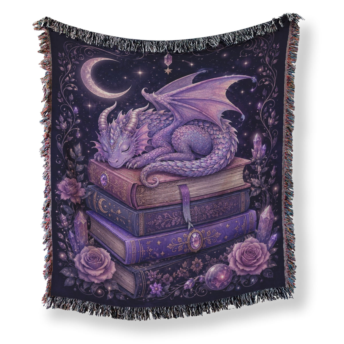Moonlit Amethyst Dragon on Books Blanket Main image