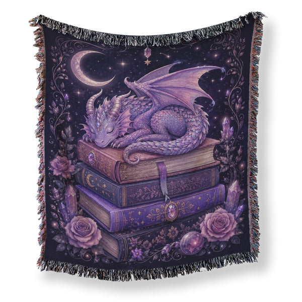 Moonlit Amethyst Dragon on Books Blanket