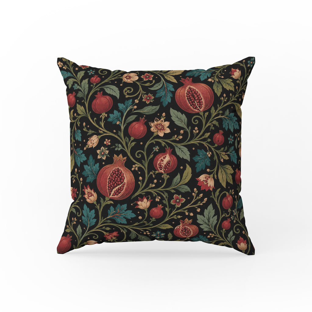 Midnight Pomegranate Vine – Dark Botanical Floral Pillow