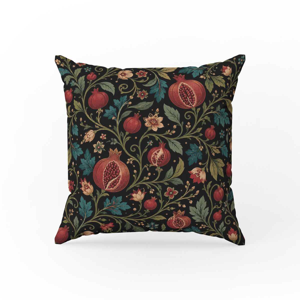 Midnight Pomegranate Vine – Dark Botanical Floral Pillow