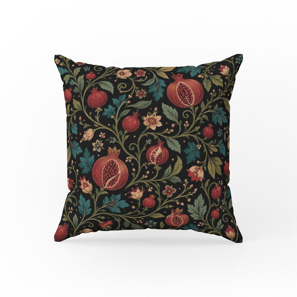 Midnight Pomegranate Vine – Dark Botanical Floral Pillow