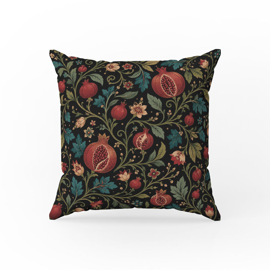 Midnight Pomegranate Vine – Dark Botanical Floral Pillow