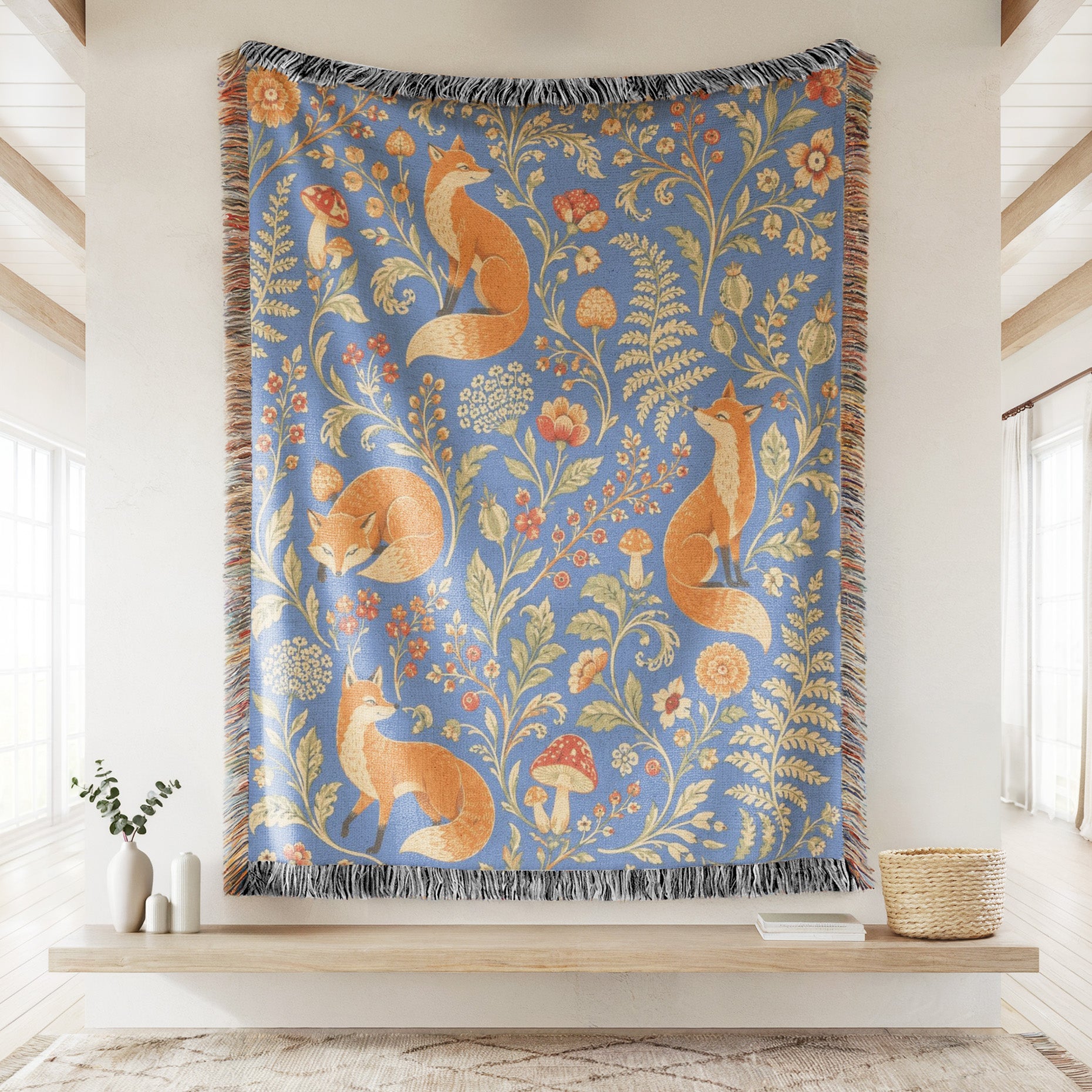 Blue Woodland Fox Blanket Secondary image