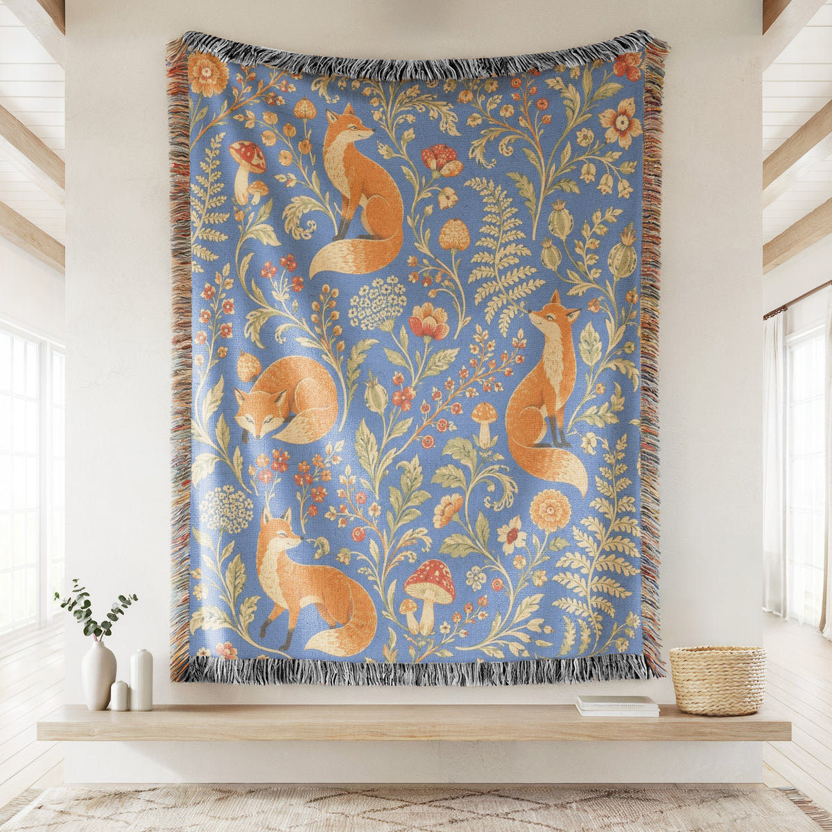 Blue Woodland Fox Blanket