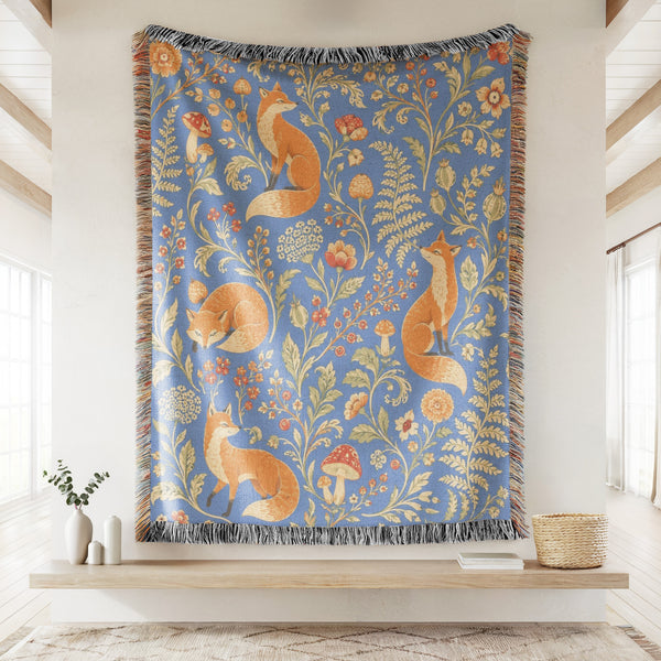 Blue Woodland Fox Blanket