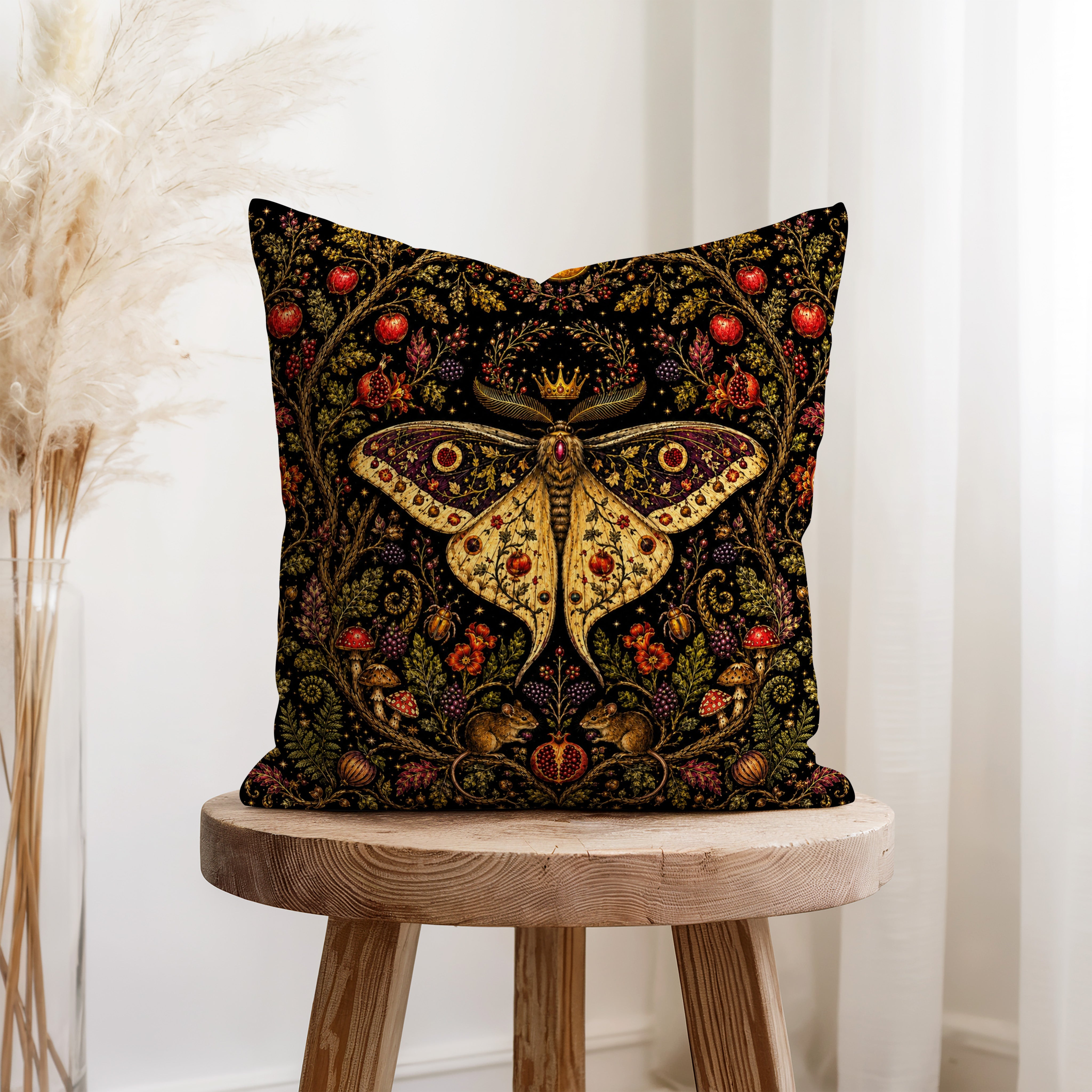 The Crowned Luna – Moth & Pomegranate Pillow Secondary image