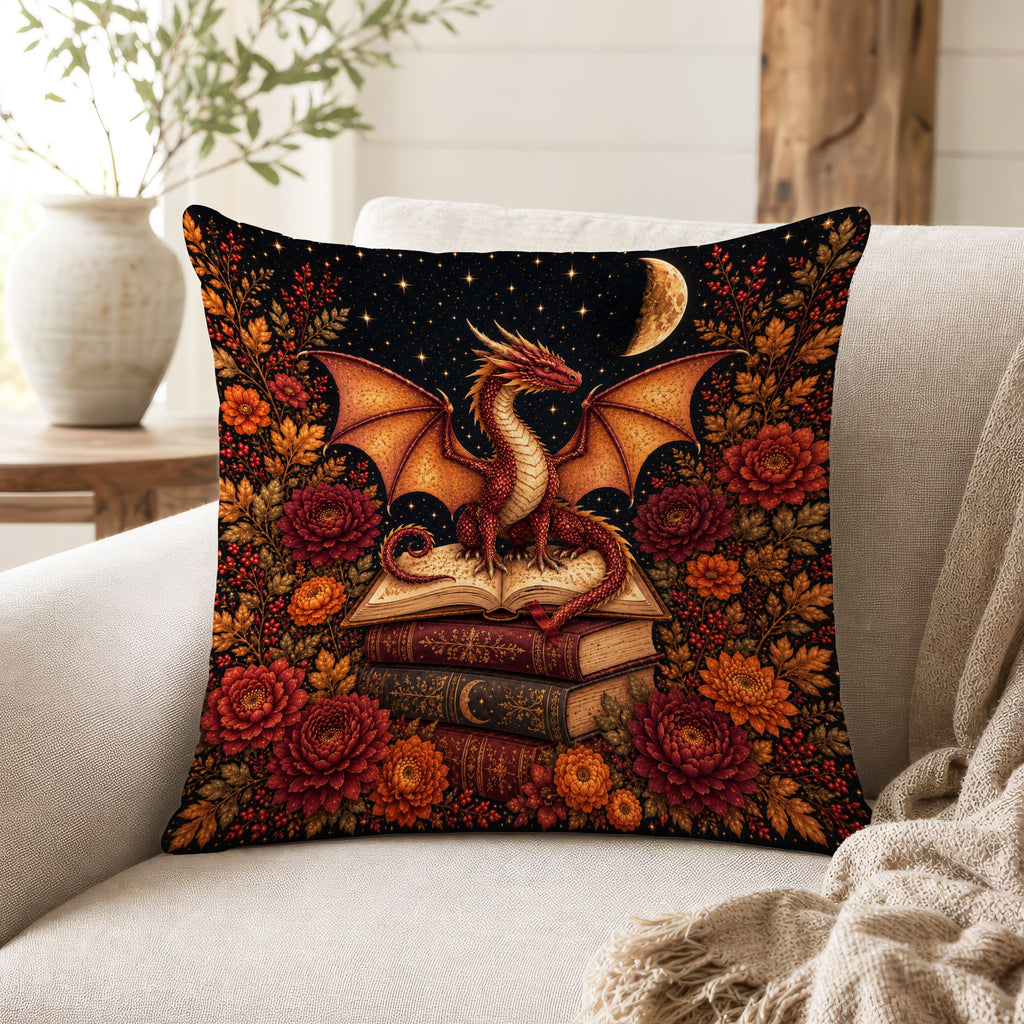 Ember Dragon Library – Autumn Fantasy Pillow