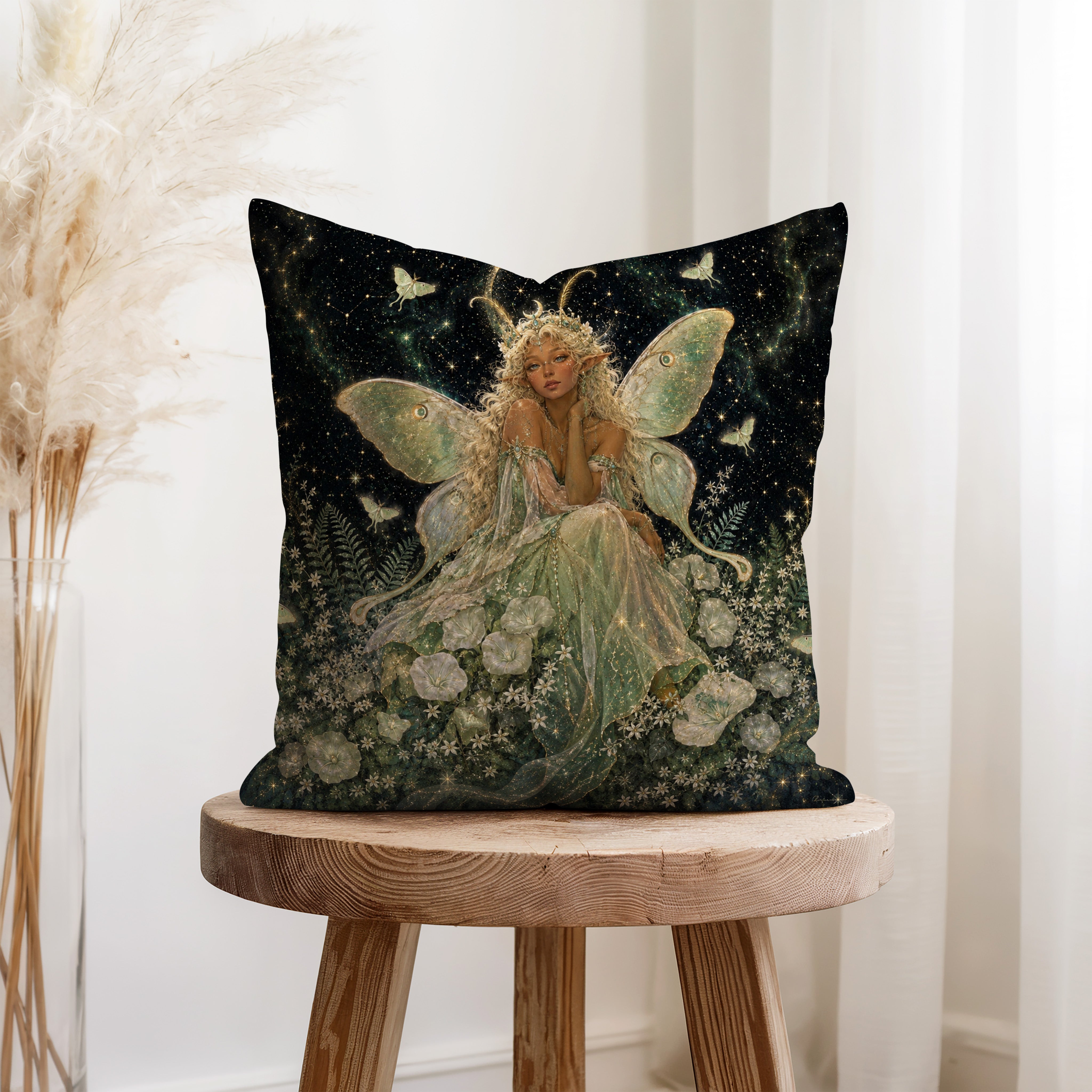 Moonflower Fairy – Ethereal Fantasy Pillow Secondary image