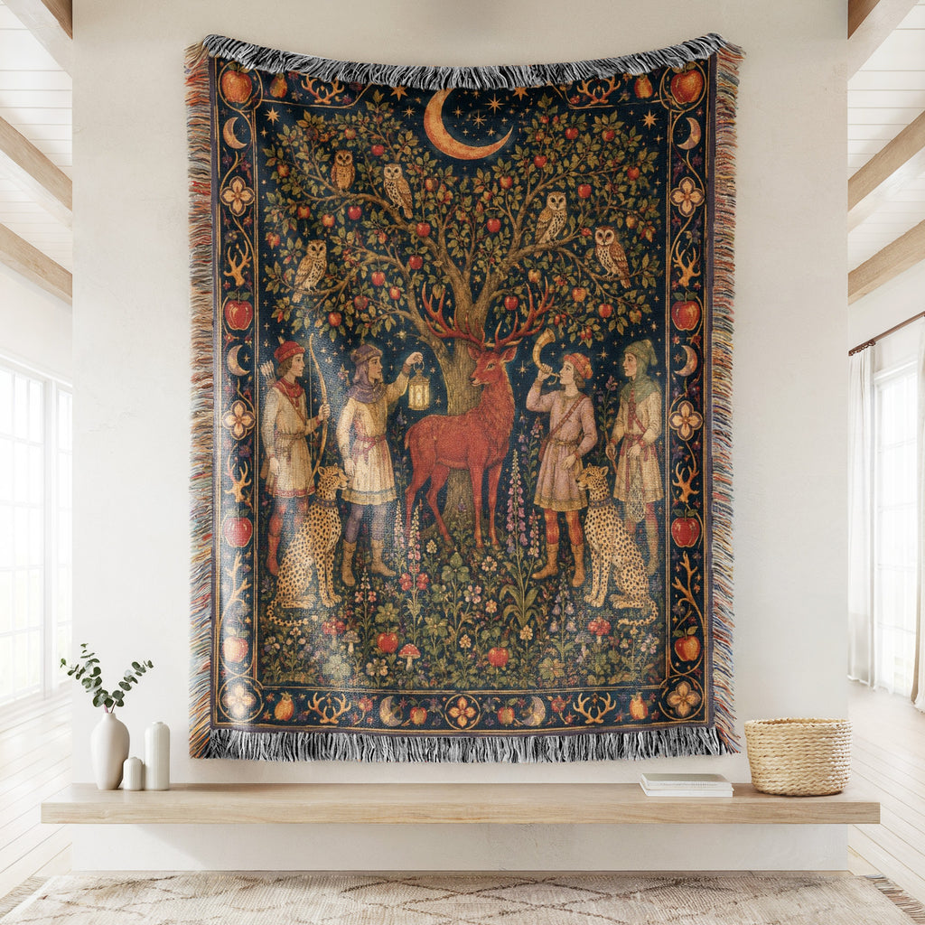 The Moonlit Stag Hunt Blanket