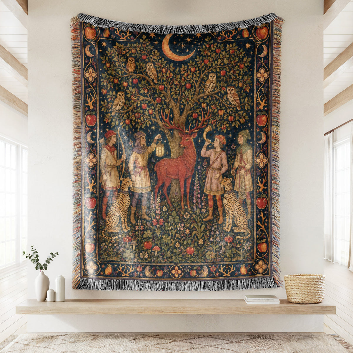 The Moonlit Stag Hunt Blanket