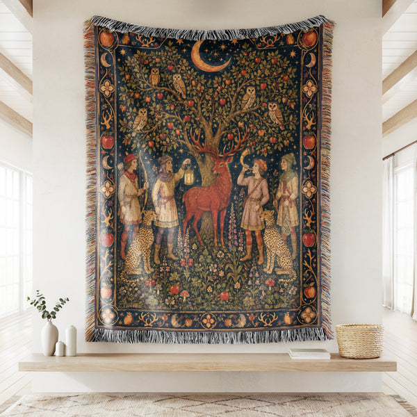 The Moonlit Stag Hunt Blanket