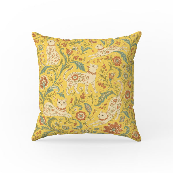 Golden Garden Cats – Floral Cat Pillow
