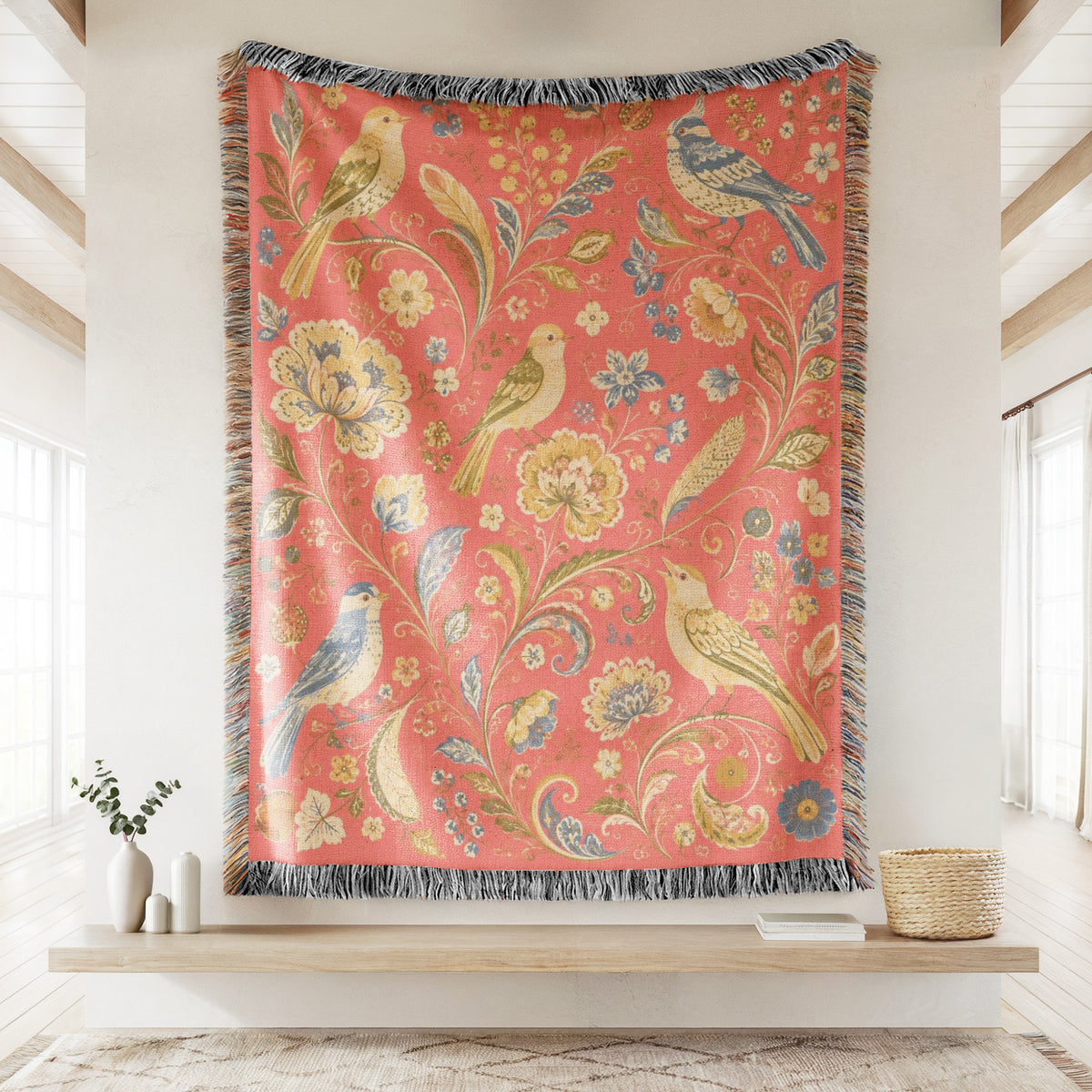 Coral Songbird Garden Blanket
