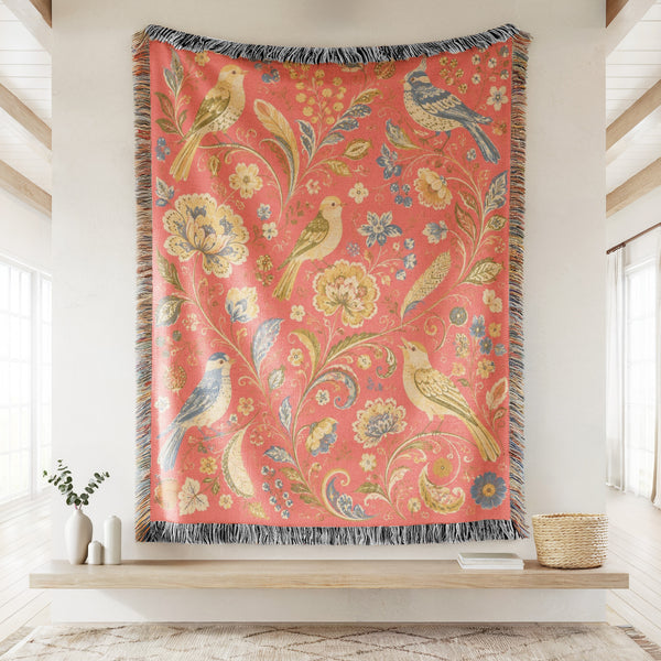 Coral Songbird Garden Blanket
