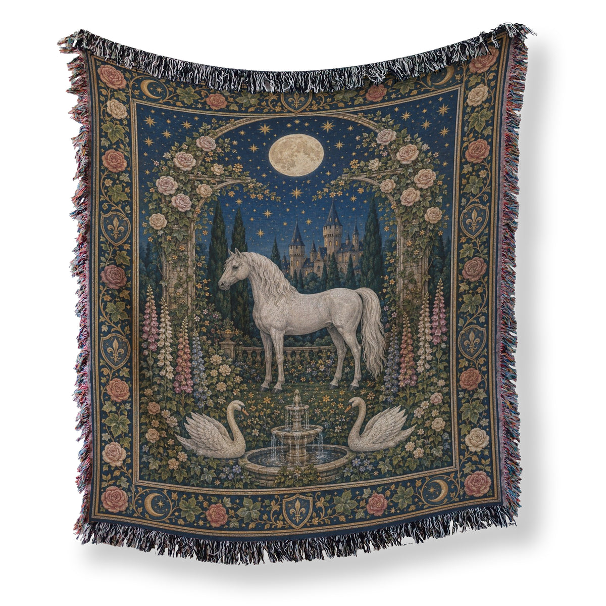 The Moonlit White Horse Court Blanket