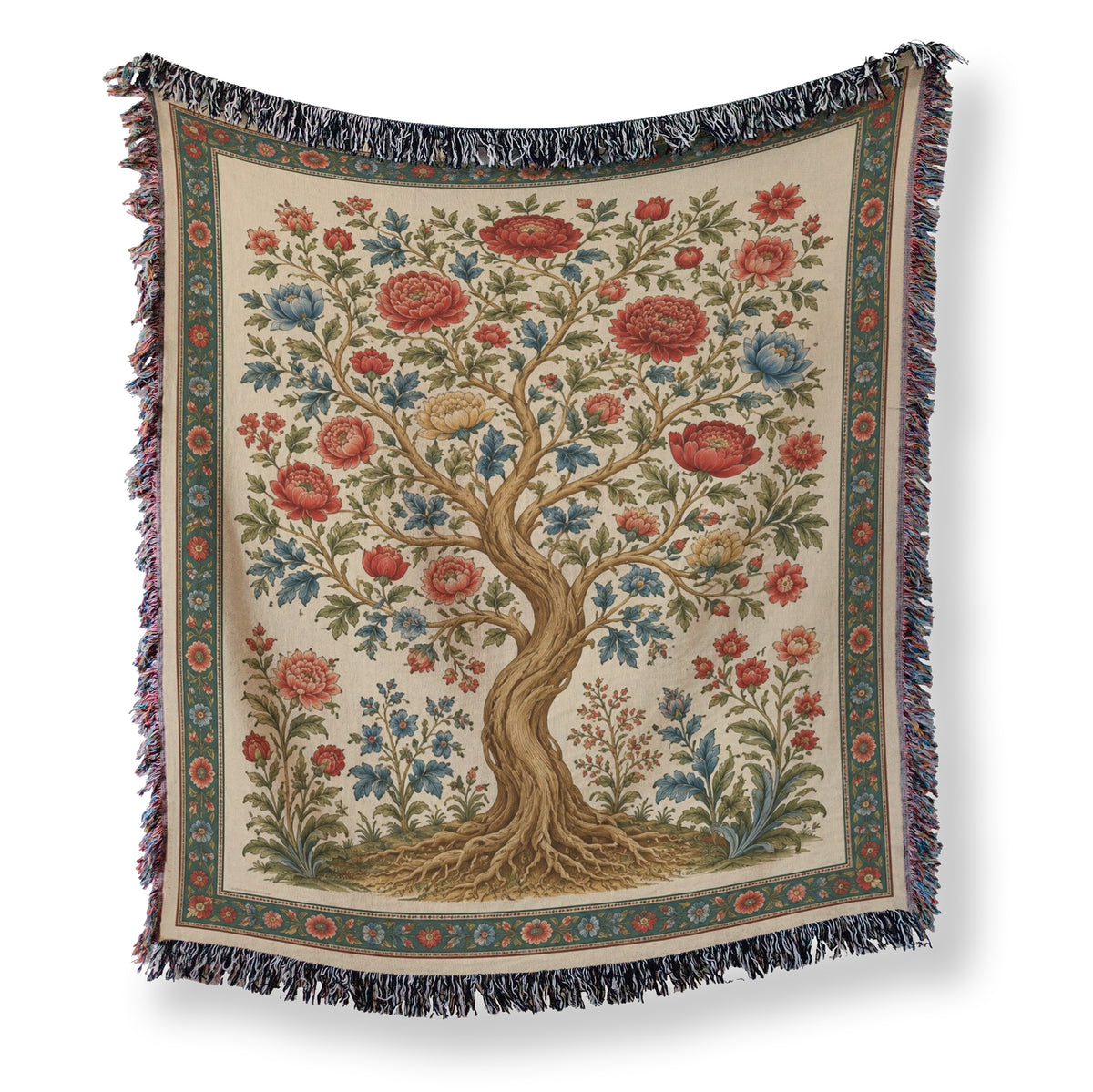 Crimson Bloom Tree Blanket