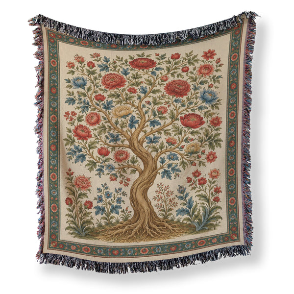 Crimson Bloom Tree Blanket