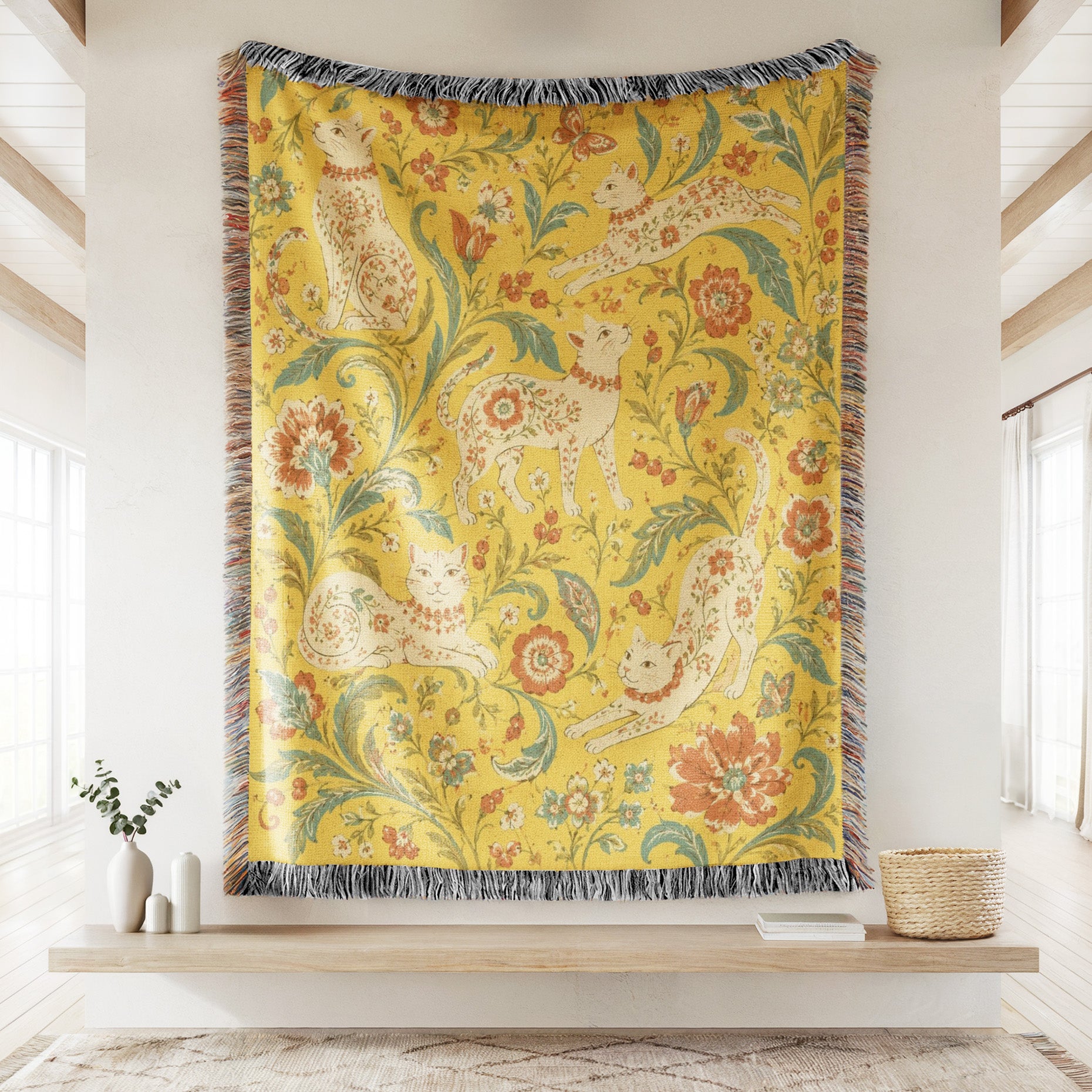 Golden Floral Cat Blanket Secondary image