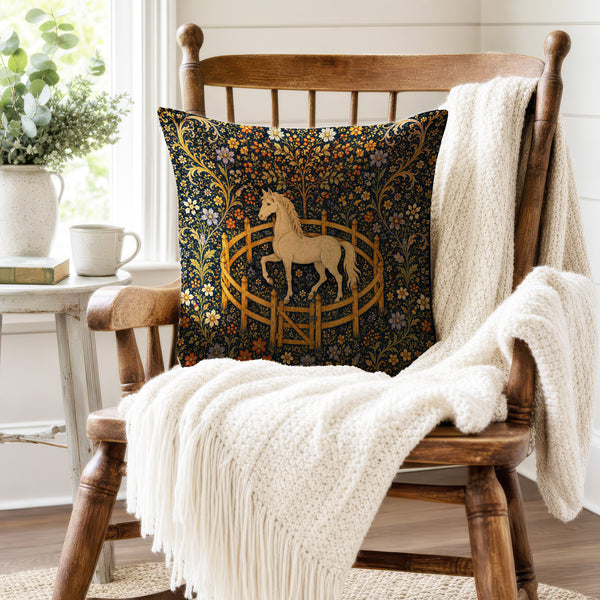 The White Courser – Medieval Horse Tapestry Pillow
