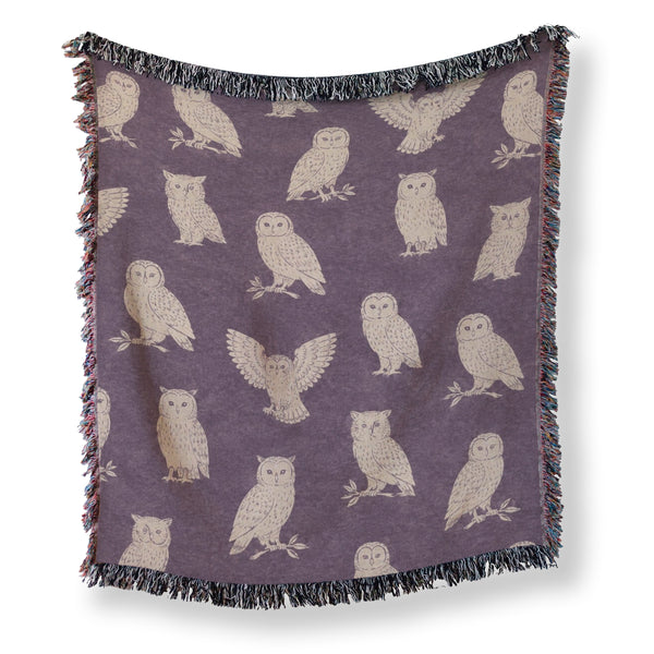 Plum Woodland Owl Blanket