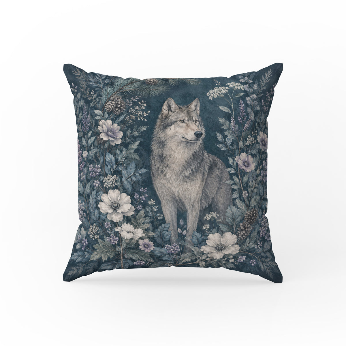 Winter Wolf Garden – Blue Woodland Pillow Main image