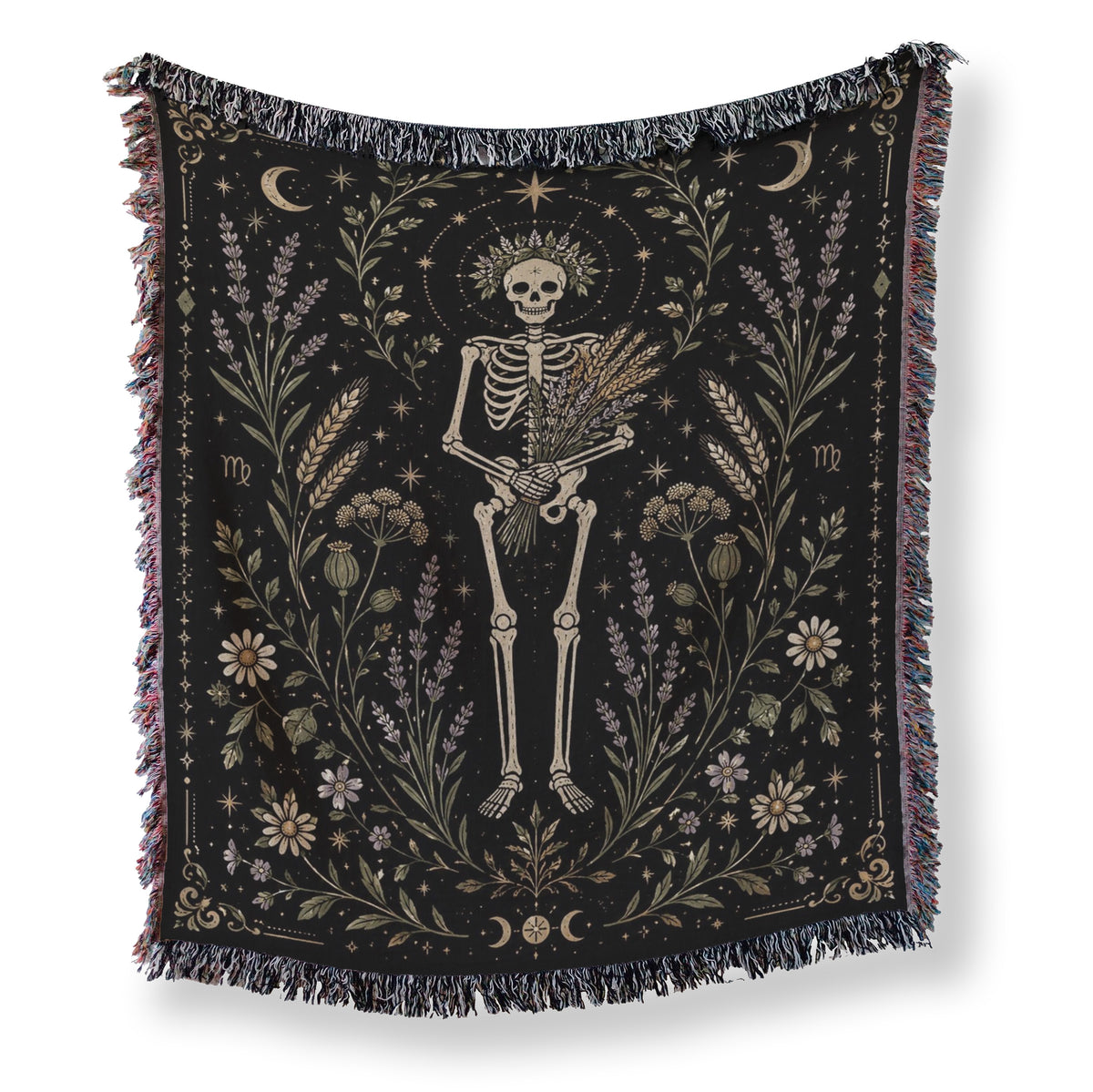 Virgo Wildflower Harvest – Gothic Skeleton Zodiac Blanket