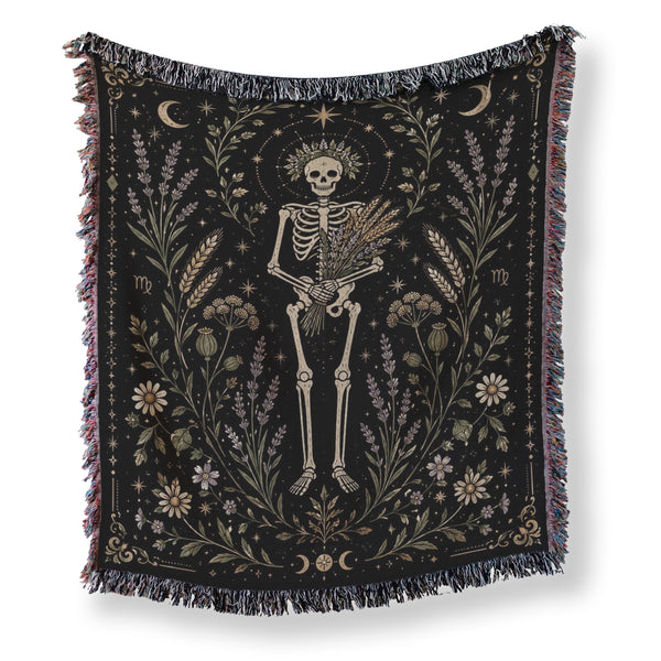 Virgo Wildflower Harvest – Gothic Skeleton Zodiac Blanket