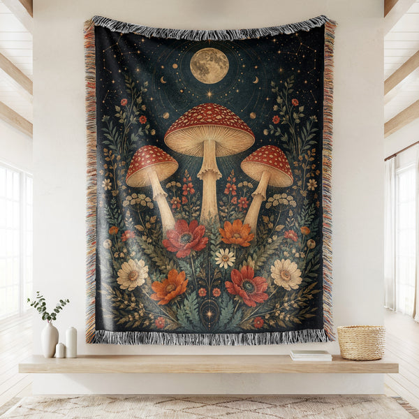 Full Moon Mushroom Garden Blanket