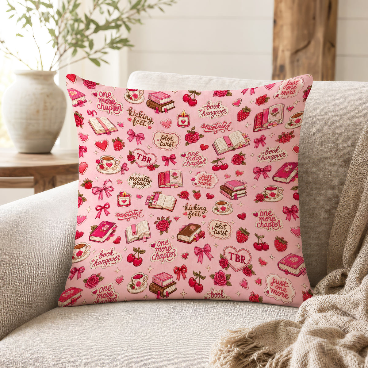 One More Chapter – Pink Book Lover Pillow