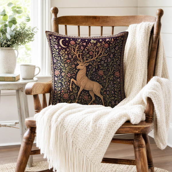 Moonlit Stag – Medieval Woodland Pillow