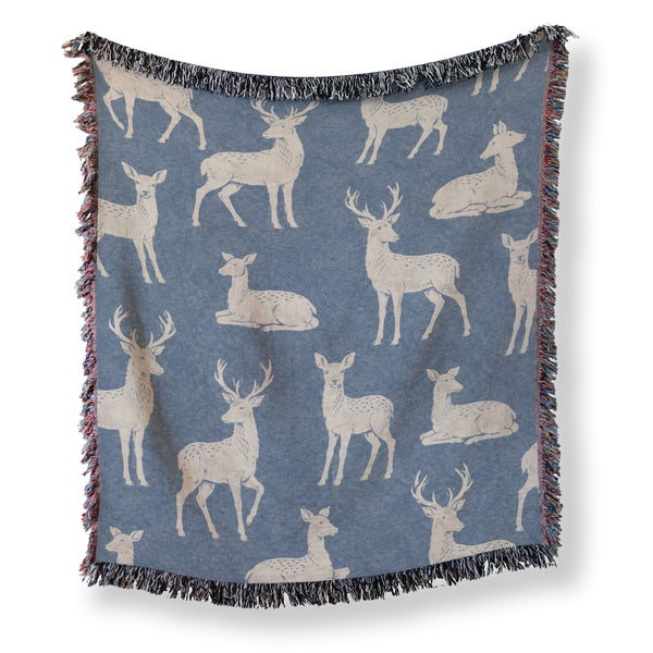 Blue Woodland Deer Blanket