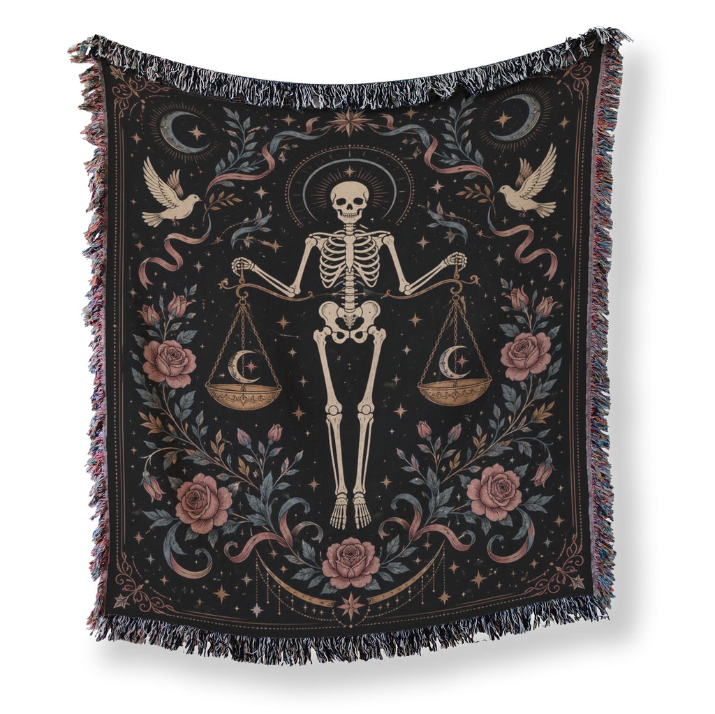 Libra Scales & Roses – Gothic Skeleton Zodiac Blanket