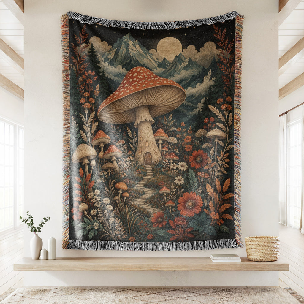 Mushroom Cottage Mountain Blanket