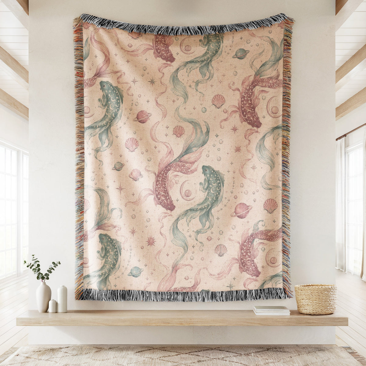 Pisces Celestial Twin Fish Pattern Blanket