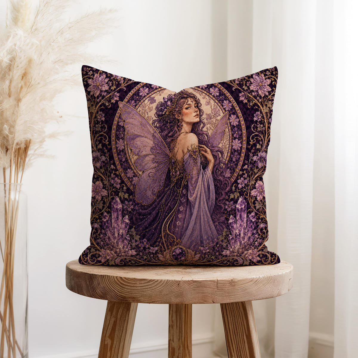 Amethyst Fairy – Art Nouveau Fantasy Pillow