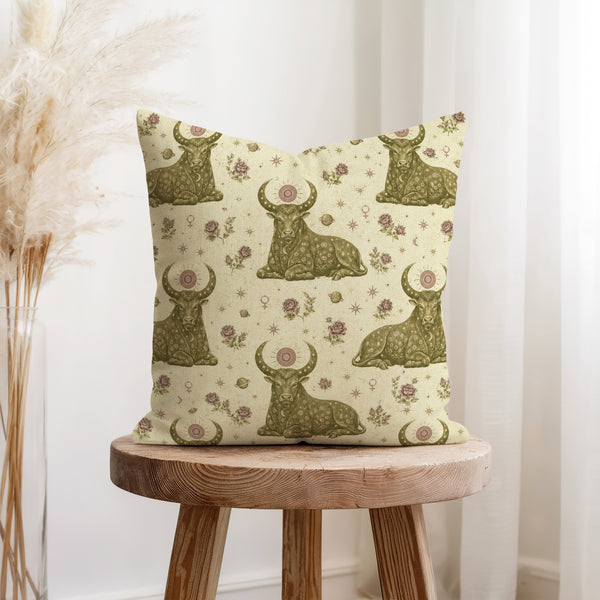Taurus Moon Bulls – Vintage Zodiac Pattern Pillow