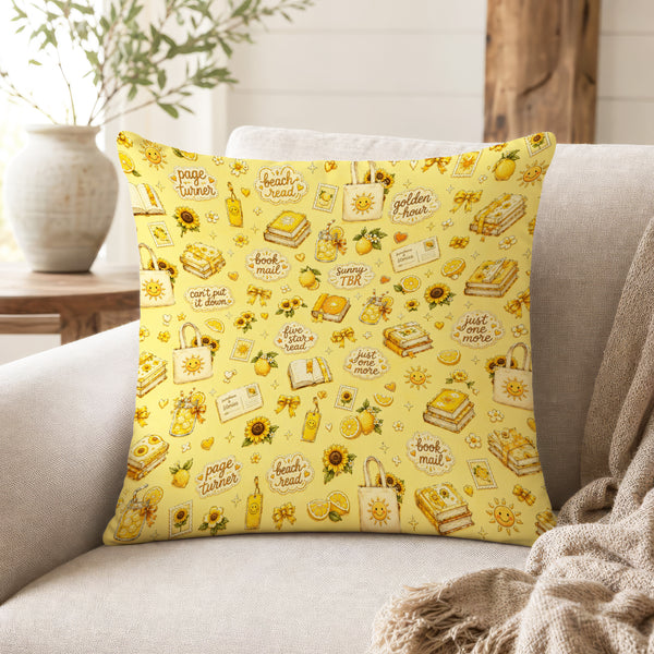 Golden Hour Reader – Yellow Book Lover Pillow