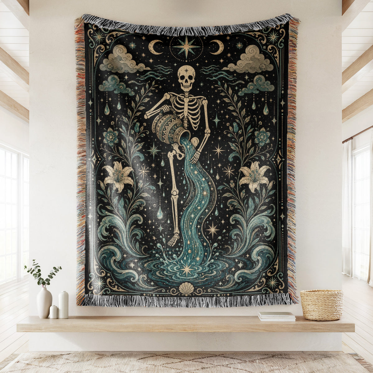 Aquarius Water Bearer – Gothic Skeleton Zodiac Blanket