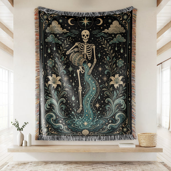 Aquarius Water Bearer – Gothic Skeleton Zodiac Blanket