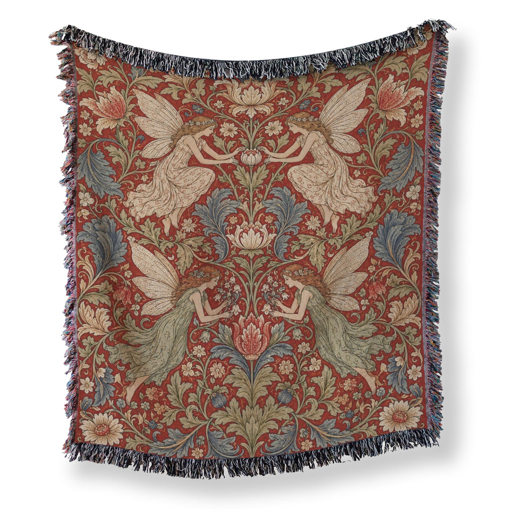 Crimson Floral Fairy Tapestry Blanket