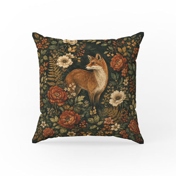 Fox in the Autumn Garden – Dark Woodland Pillow