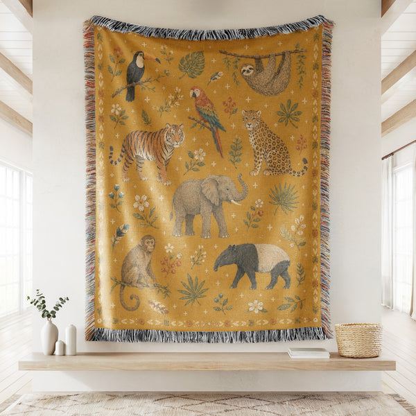 Golden Jungle Animals Blanket