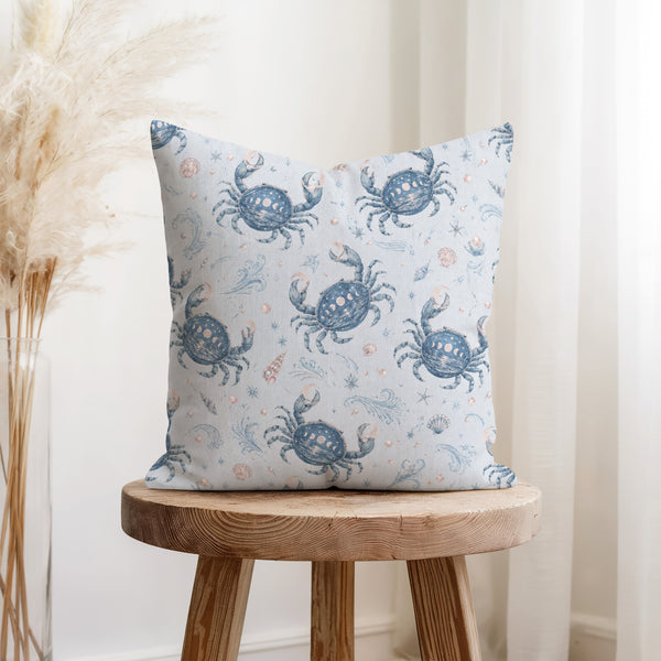 Cancer Moon Crabs – Blue Zodiac Pattern Pillow