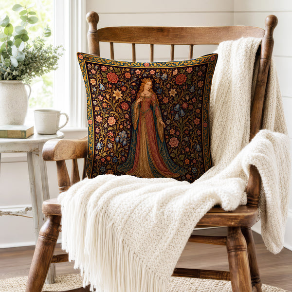The Rose Queen – Medieval Tapestry Pillow