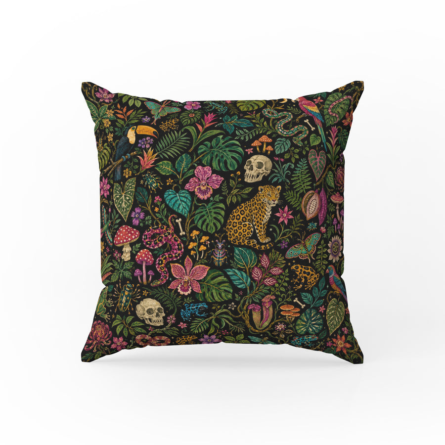 Midnight Jungle Curiosities – Dark Tropical Pillow