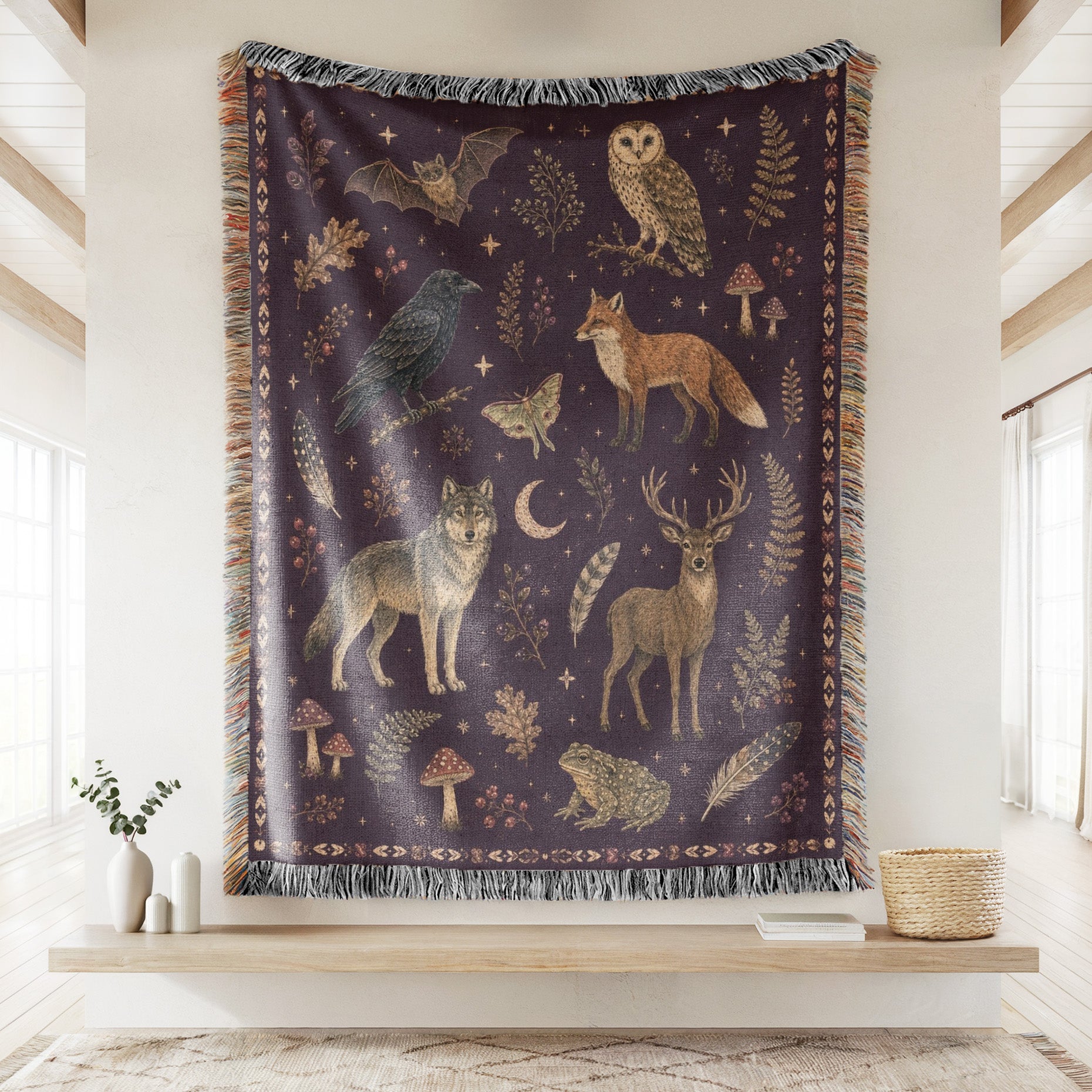 Midnight Woodland Animals Blanket Secondary image