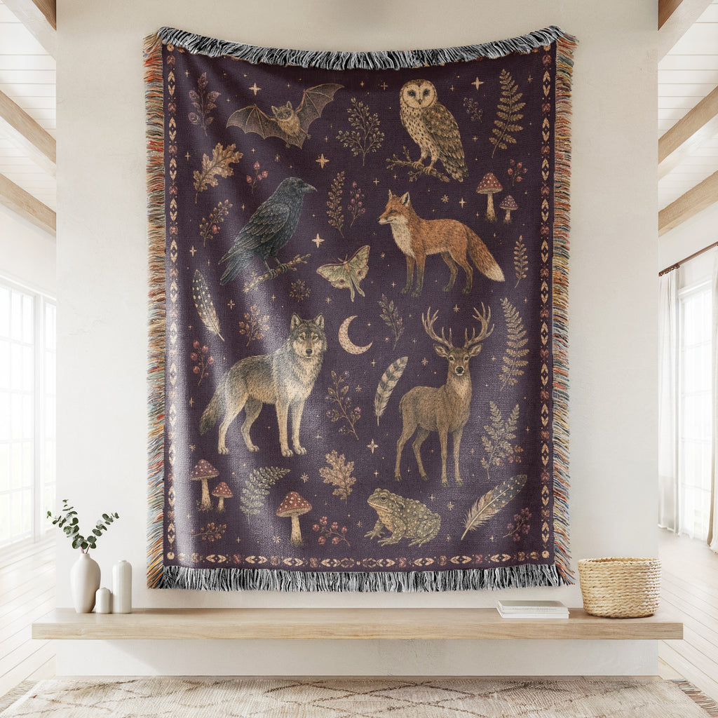 Midnight Woodland Animals Blanket