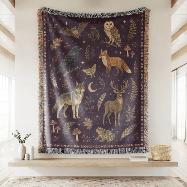 Midnight Woodland Animals Blanket