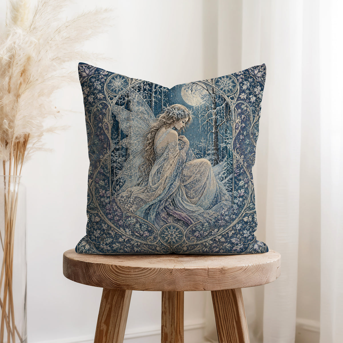 Winter Moon Fairy – Art Nouveau Pillow